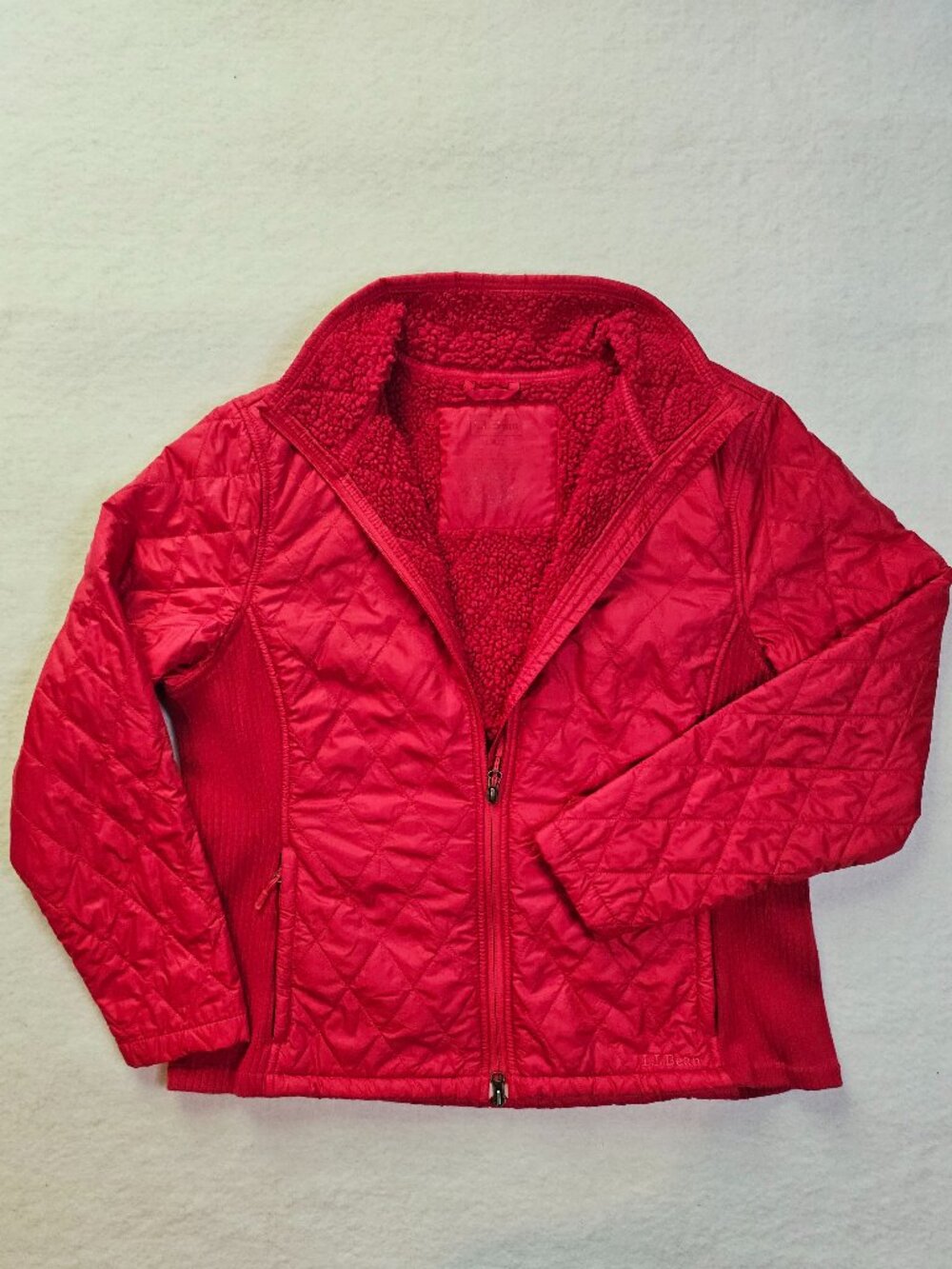 L.L. Bean Women’s Quilted Full Zip Jacket Fleece Lined Pink Raspberry L PET